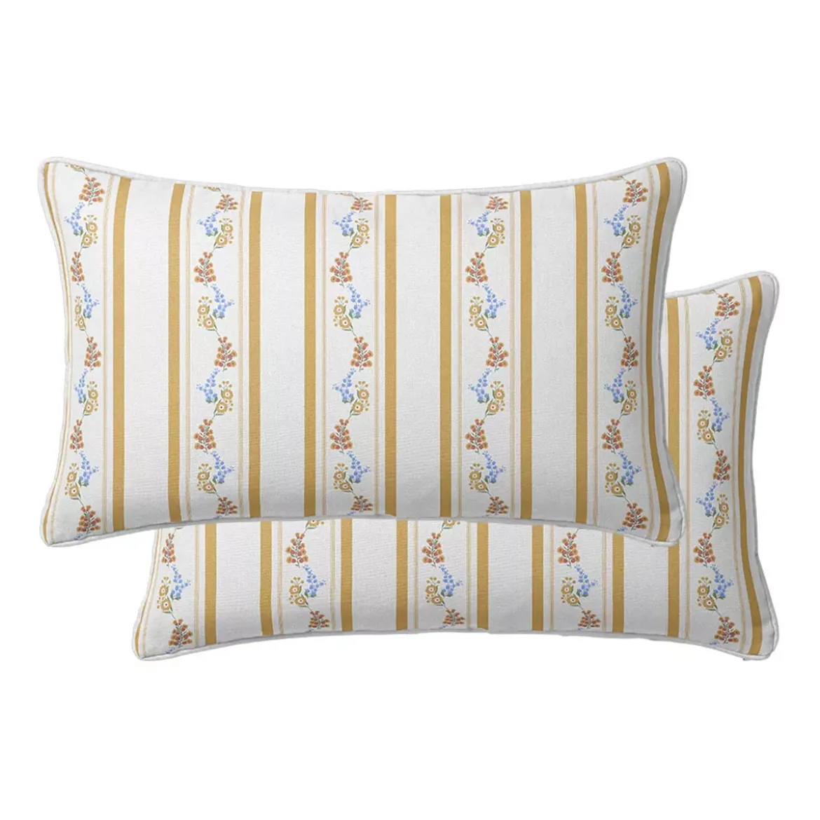 Lot de 2 taies percale de coton lavé rayé jaune beige Honfleur paille