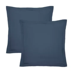 Lot de 2 taies percale de coton uni bleu Giulia denim