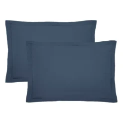 Lot de 2 taies percale de coton uni bleu Giulia denim