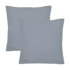 Lot de 2 taies percale de coton uni bleu gris Giulia givre