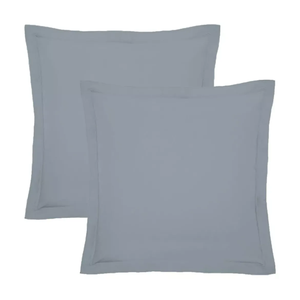 Lot de 2 taies percale de coton uni bleu gris Giulia givre