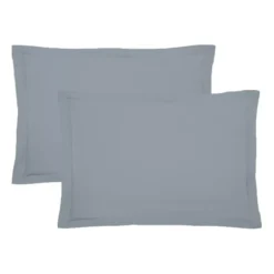 Lot de 2 taies percale de coton uni bleu gris Giulia givre