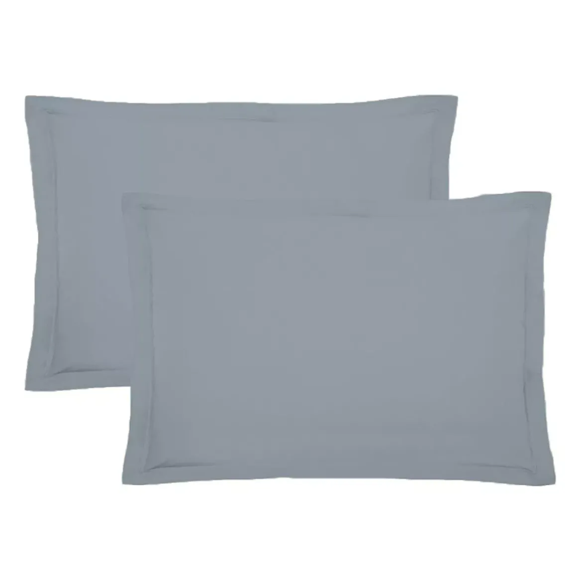 Lot de 2 taies percale de coton uni bleu gris Giulia givre