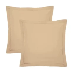 Lot de 2 taies percale de coton uni beige Giulia stone