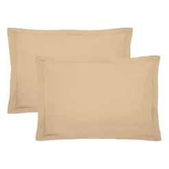 Lot de 2 taies percale de coton uni beige Giulia stone