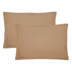 Lot de 2 taies percale de coton uni marron La percale caramel