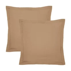 Lot de 2 taies percale de coton uni marron La percale caramel