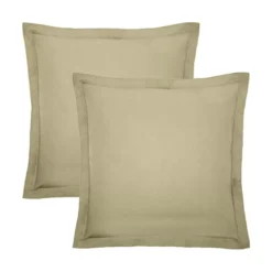 Lot de 2 taies percale de coton uni beige La percale francaise champagne