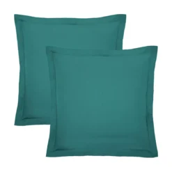 Lot de 2 taies percale de coton uni vert La percale francaise emeraude