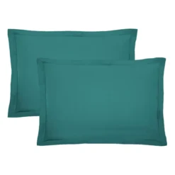 Lot de 2 taies percale de coton uni vert La percale francaise emeraude