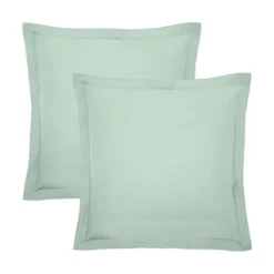 Lot de 2 taies percale de coton uni bleu vert La percale francaise givre