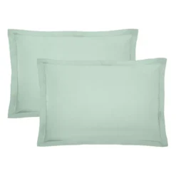 Lot de 2 taies percale de coton uni bleu vert La percale francaise givre
