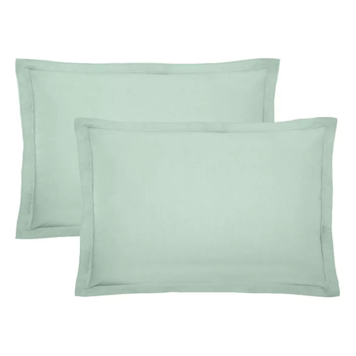 Lot de 2 taies percale de coton uni bleu vert La percale francaise givre