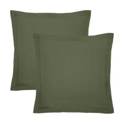 Lot de 2 taies percale de coton uni vert La percale francaise kaki