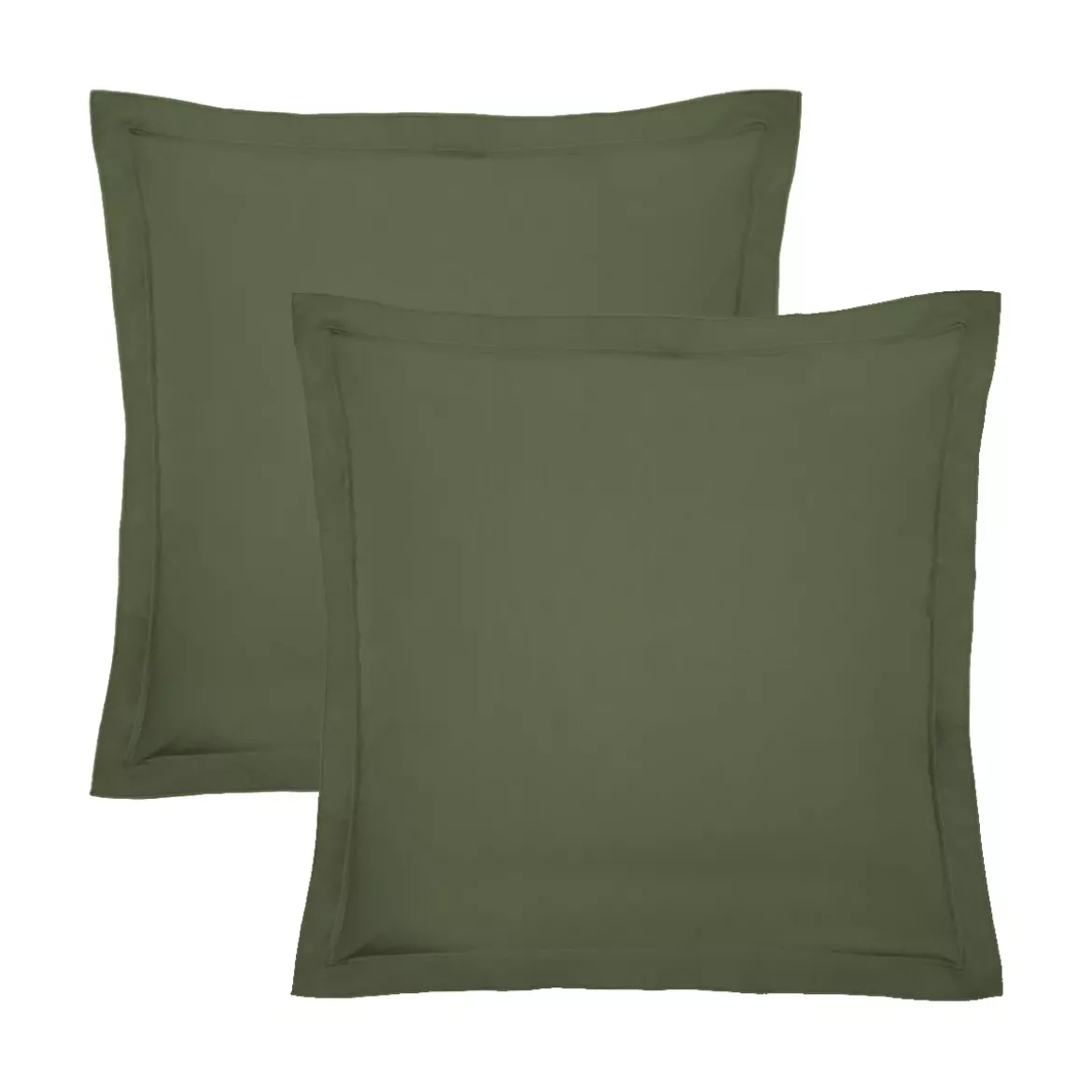 Lot de 2 taies percale de coton uni vert La percale francaise kaki