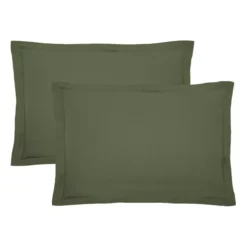 Lot de 2 taies percale de coton uni vert La percale francaise kaki