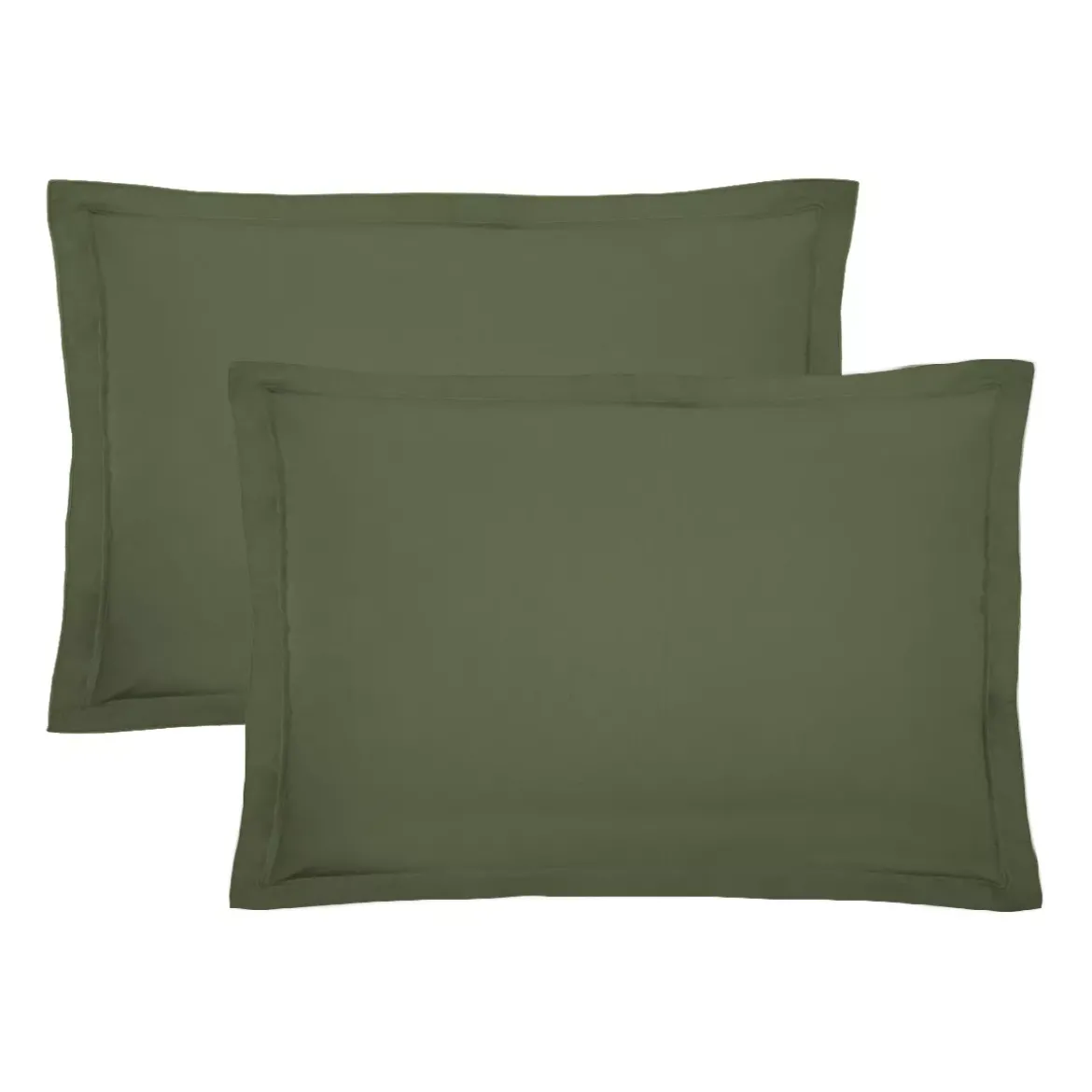 Lot de 2 taies percale de coton uni vert La percale francaise kaki