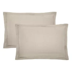 Lot de 2 taies percale de coton uni beige La percale francaise lin
