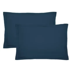 Lot de 2 taies percale de coton uni bleu La percale francaise ocean