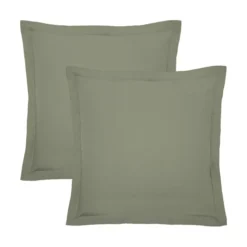 Lot de 2 taies percale de coton uni vert La percale francaise verde