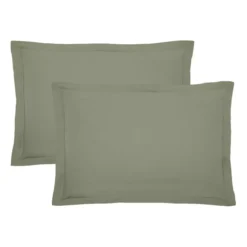 Lot de 2 taies percale de coton uni vert La percale francaise verde