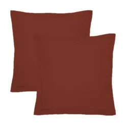 Lot de 2 taies percale de coton uni rouge La percale francaise grenat