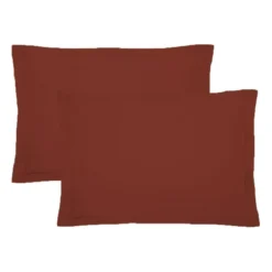 Lot de 2 taies percale de coton uni rouge La percale francaise grenat