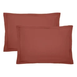 Lot de 2 taies percale de coton uni orange rouge La percale francaise rouille
