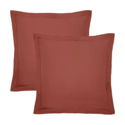 Lot de 2 taies percale de coton uni orange rouge La percale francaise rouille