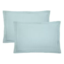 Lot de 2 taies percale de coton uni bleu La percale francaise bleu aqua