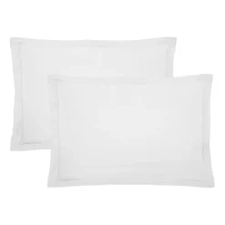 Lot de 2 taies percale de coton uni blanc Giulia blanc