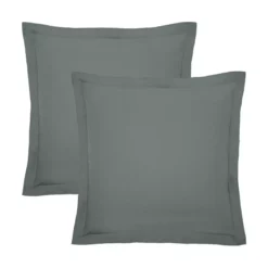 Lot de 2 taies percale de coton uni anthracite La percale francaise acier