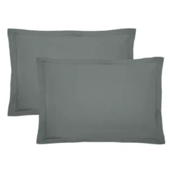 Lot de 2 taies percale de coton uni anthracite La percale francaise acier