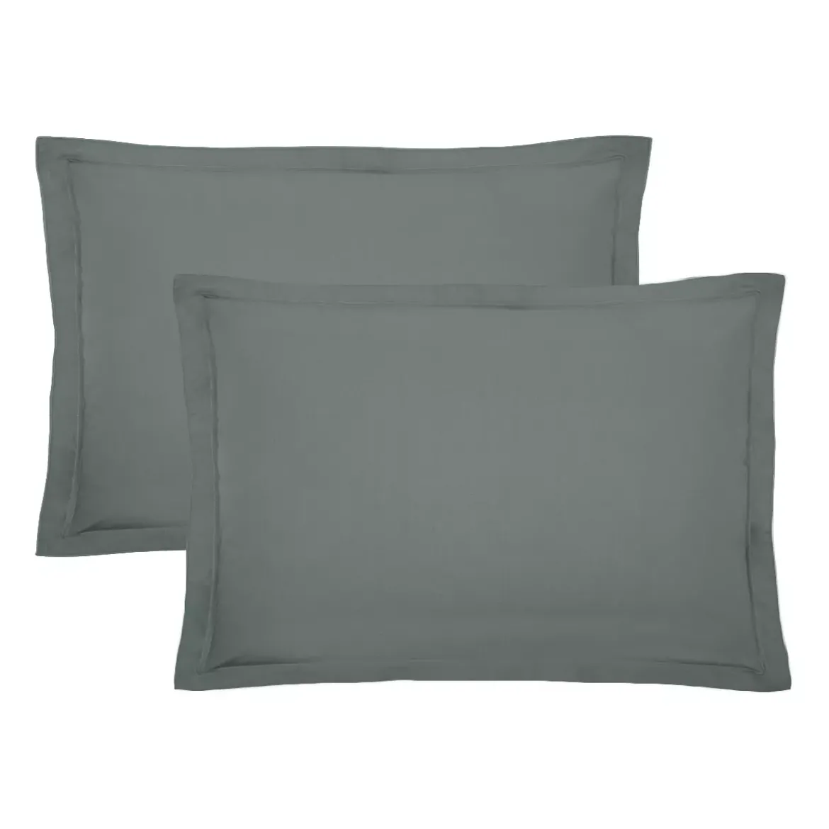Lot de 2 taies percale de coton uni anthracite La percale francaise acier