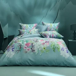 Lot de 2 taies satin de coton 90 fils/cm² 115 g/m² imprimé bleu violet Ombres boisees givre