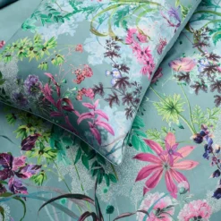 Lot de 2 taies satin de coton 90 fils/cm² 115 g/m² imprimé bleu violet Ombres boisees givre