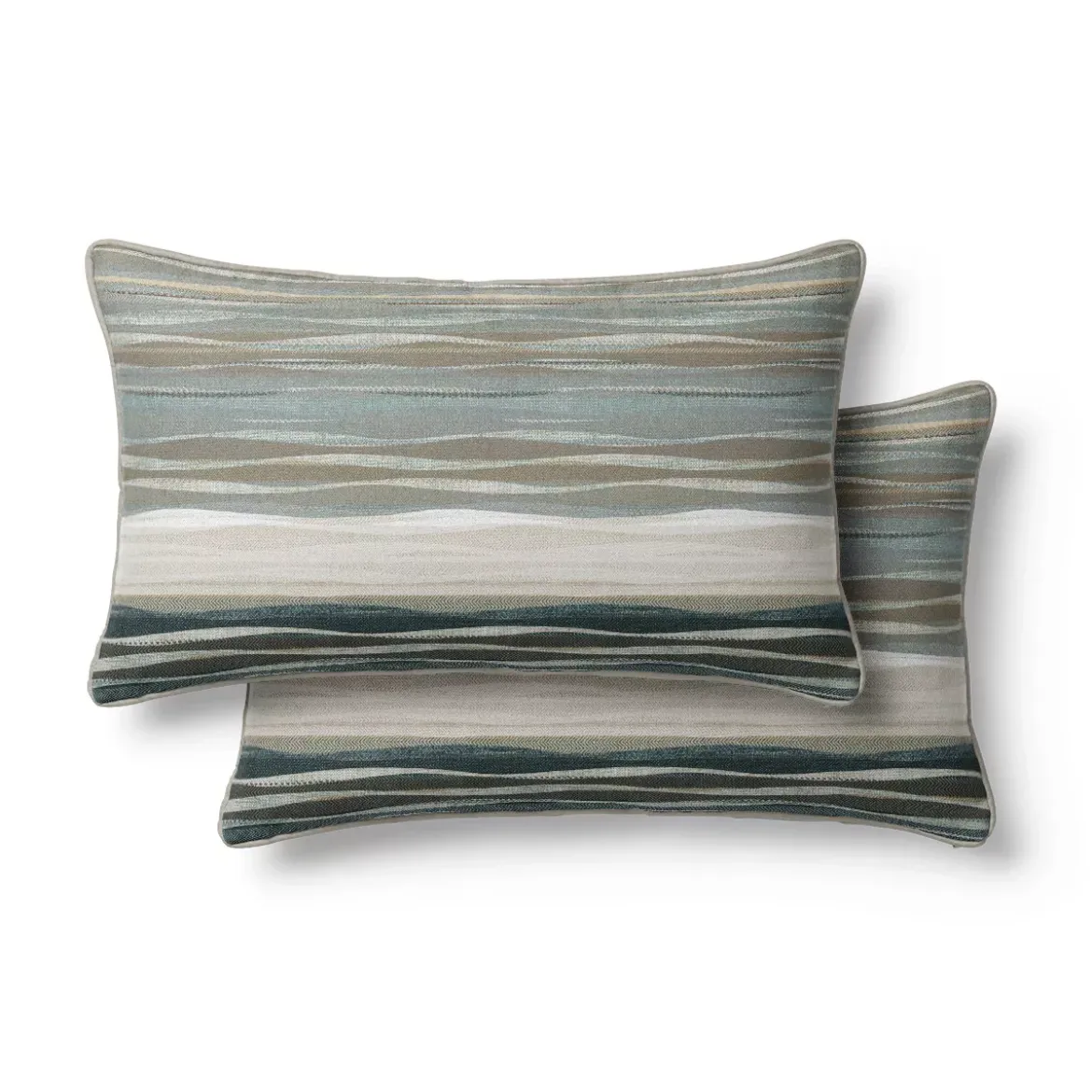 Lot de 2 taies satin de coton imprimé bleu vert Strates ecume