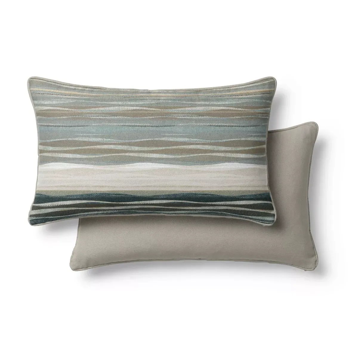 Lot de 2 taies satin de coton imprimé bleu vert Strates ecume