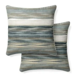 Lot de 2 taies satin de coton imprimé bleu vert Strates ecume