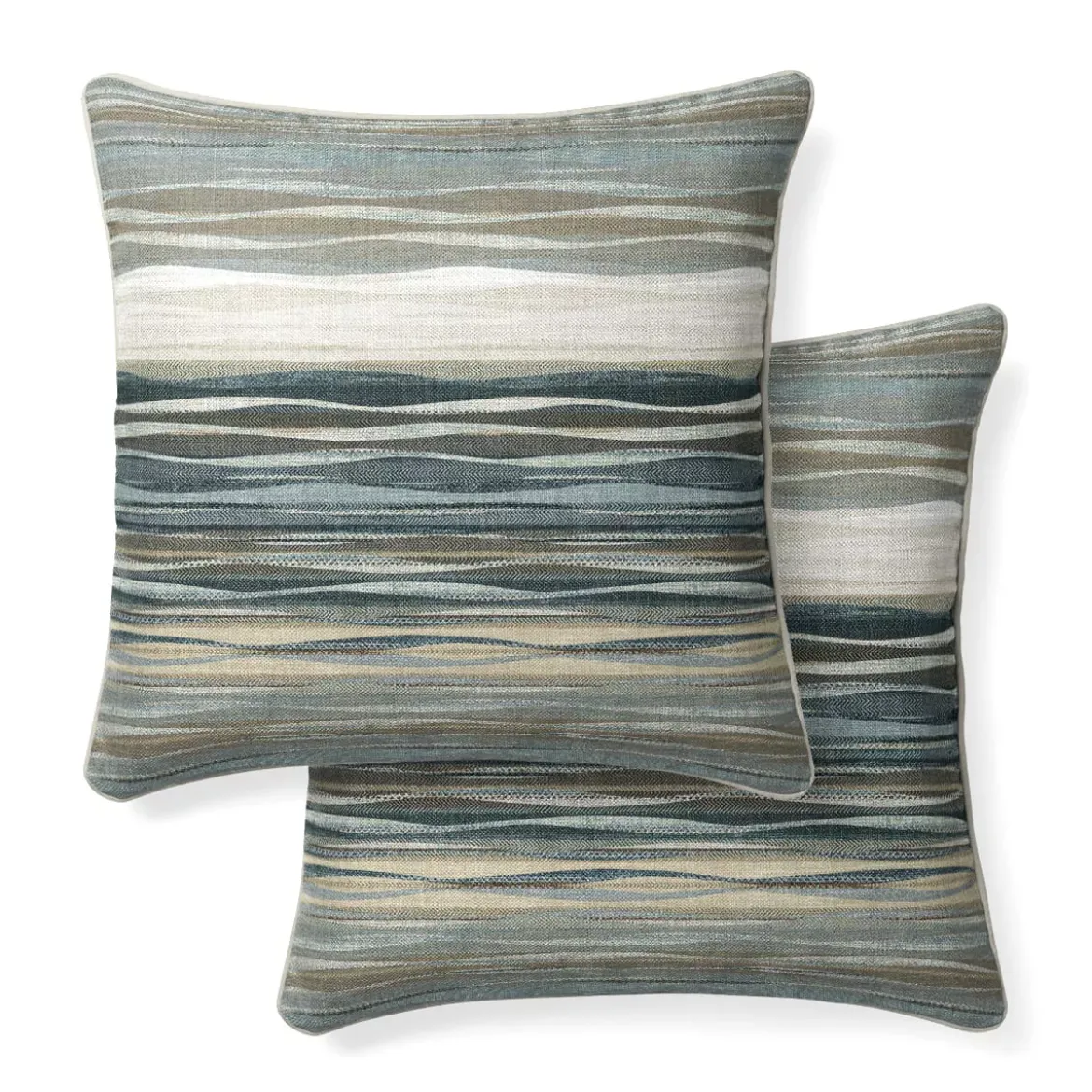 Lot de 2 taies satin de coton imprimé bleu vert Strates ecume