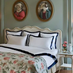 Lot de 2 taies satin de coton jeu d'unis blanc Suite heritage bleu