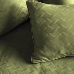 Lot de 2 taies satin de coton motif jacquard vert Adagio kaki