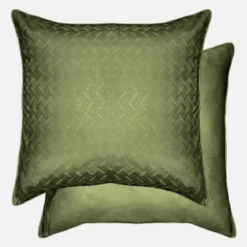 Lot de 2 taies satin de coton motif jacquard vert Adagio kaki