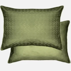 Lot de 2 taies satin de coton motif jacquard vert Adagio kaki