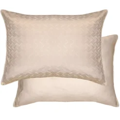 Lot de 2 taies satin de coton motif jacquard beige Adagio lin