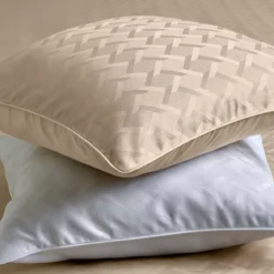 Lot de 2 taies satin de coton motif jacquard beige Adagio lin