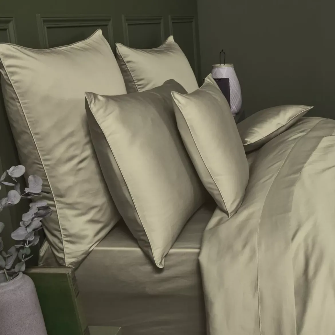 Lot de 2 taies satin de coton uni brun Ava uni camel