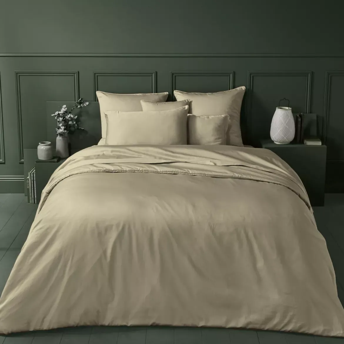 Lot de 2 taies satin de coton uni brun Ava uni camel