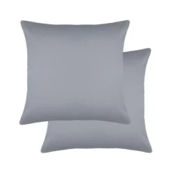 Lot de 2 taies satin de coton uni gris Ava uni souris