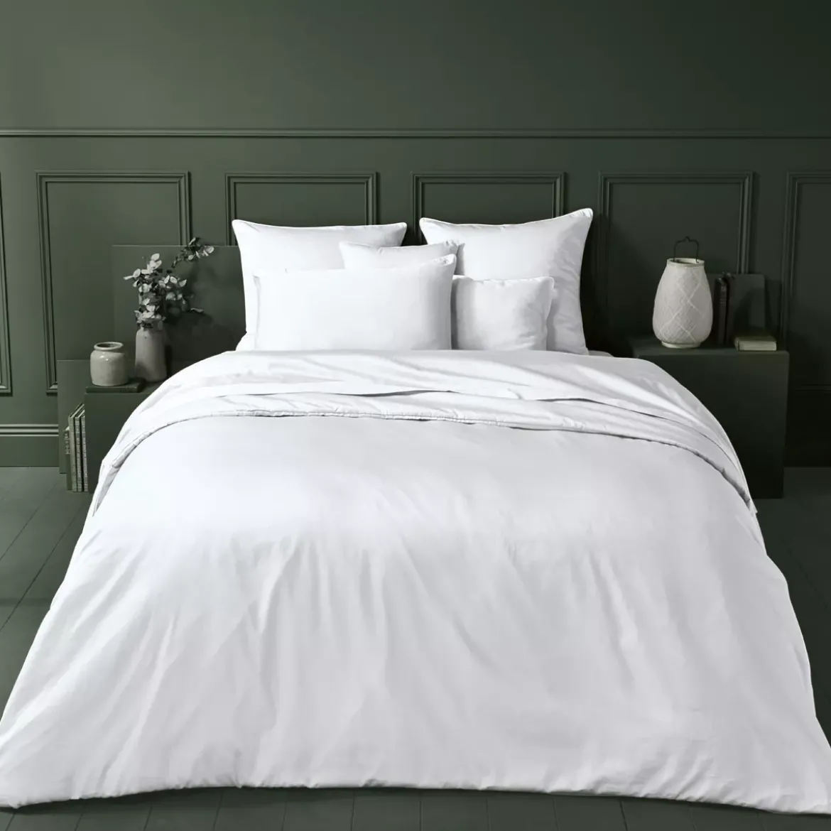 Lot de 2 taies satin de coton uni blanc Ava uni blanc